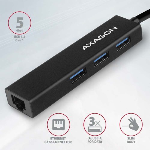 AXAGON HMA-GL3A USB3.2 multiport Hub 3-port + LAN metal black