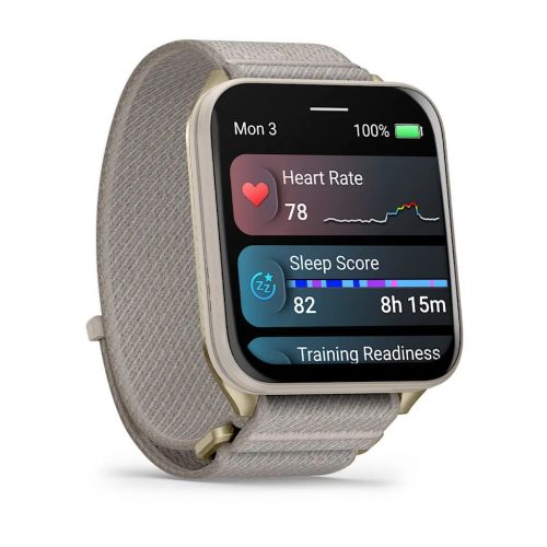 Garmin Venu X1 Soft Gold with Titanium Caseback and French Grey Nylon Band