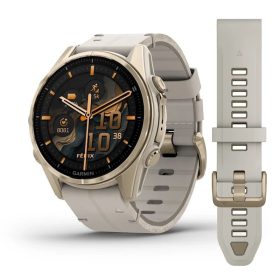   Garmin fenix 8 43mm AMOLED Sapphire, Soft Gold with Limestone Leather Band